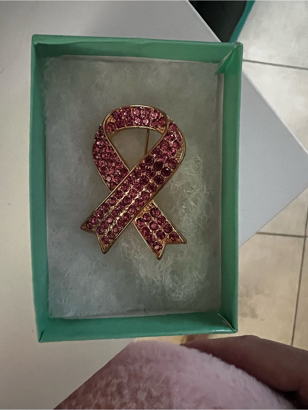 Pink Ribbon Crystal Brooch Pin - Women's Awareness Jewelry